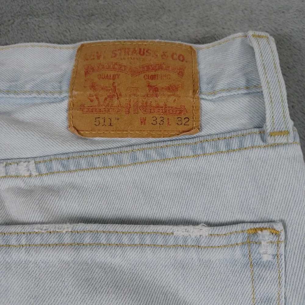 Levis 511 Jeans Mens 33x32 Blue Denim‎ Slim Fit Distressed Pockets Cotton